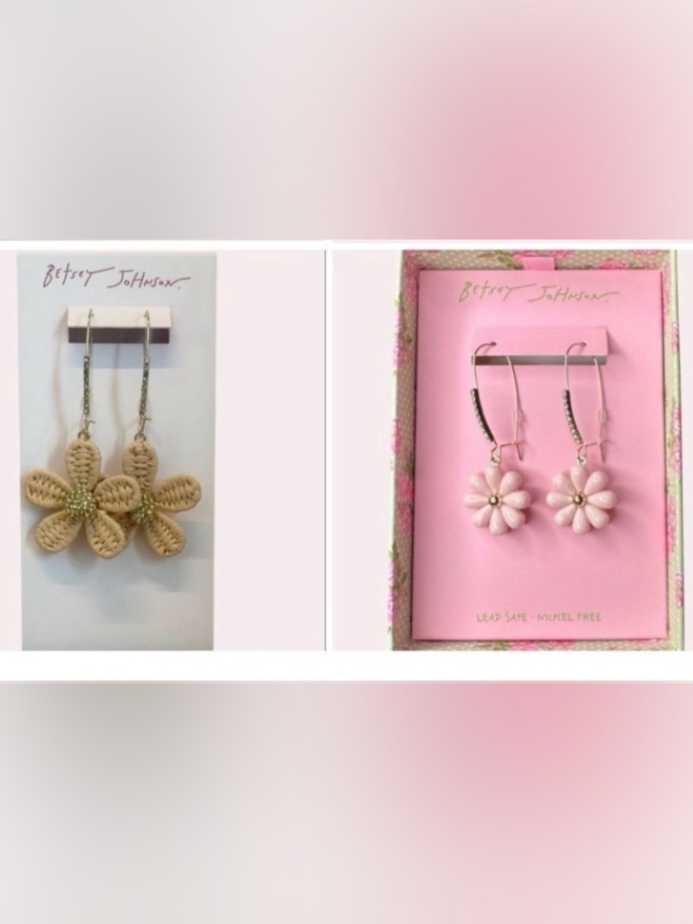 BETSEY JOHNSON SET Raffia, Pearls & Flowers 2 Pair Earrings Hippie Boho NEW NWT